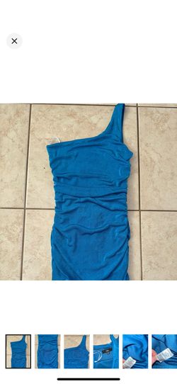 Lulus Sultry Arrival Blue One-Shoulder Bodycon Mini Dress XS