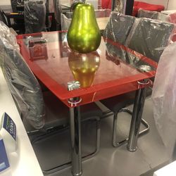 New Red Glass Top Table And 4 Colors Chairs White,black,grey,red