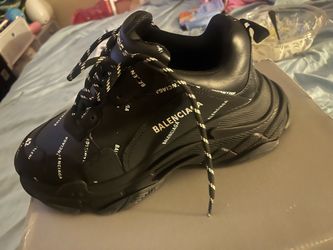 Balenciaga Triple S All Over Logo Black Leather Free Low Top Men's Sneaker