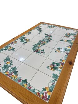 Pine Wood Table with Ceramic Tile Top