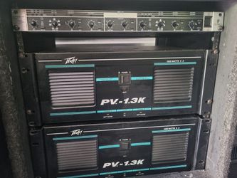 2 Peavey PV 1.3k 2000 Watt Amplifiers With Behringer Crossover With Case