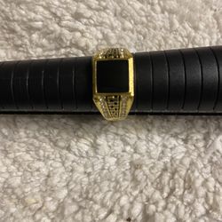 Gold and Black Ring with Gemstone this is a fashion  Size 11ring, gold plated