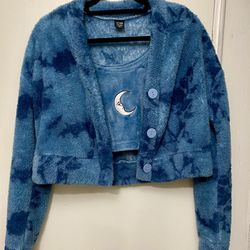 Cold Rush fuzzy cardigan and moon tank set