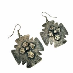 Tawney Willie Cruz Navajo Sterling Silver Cross Statement Earrings