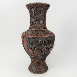 Chinese Carved Cinnabar Lacquer Vase Mountain and River Early 1900 Republic