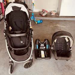 Graco stroller in includes car seat and base.