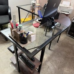 L Shaped Desk, Glass Top