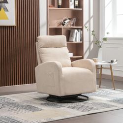 Beige Upholstered Swivel Glider Rocking Chair For Nursery [NEW] **Assembly Req** 