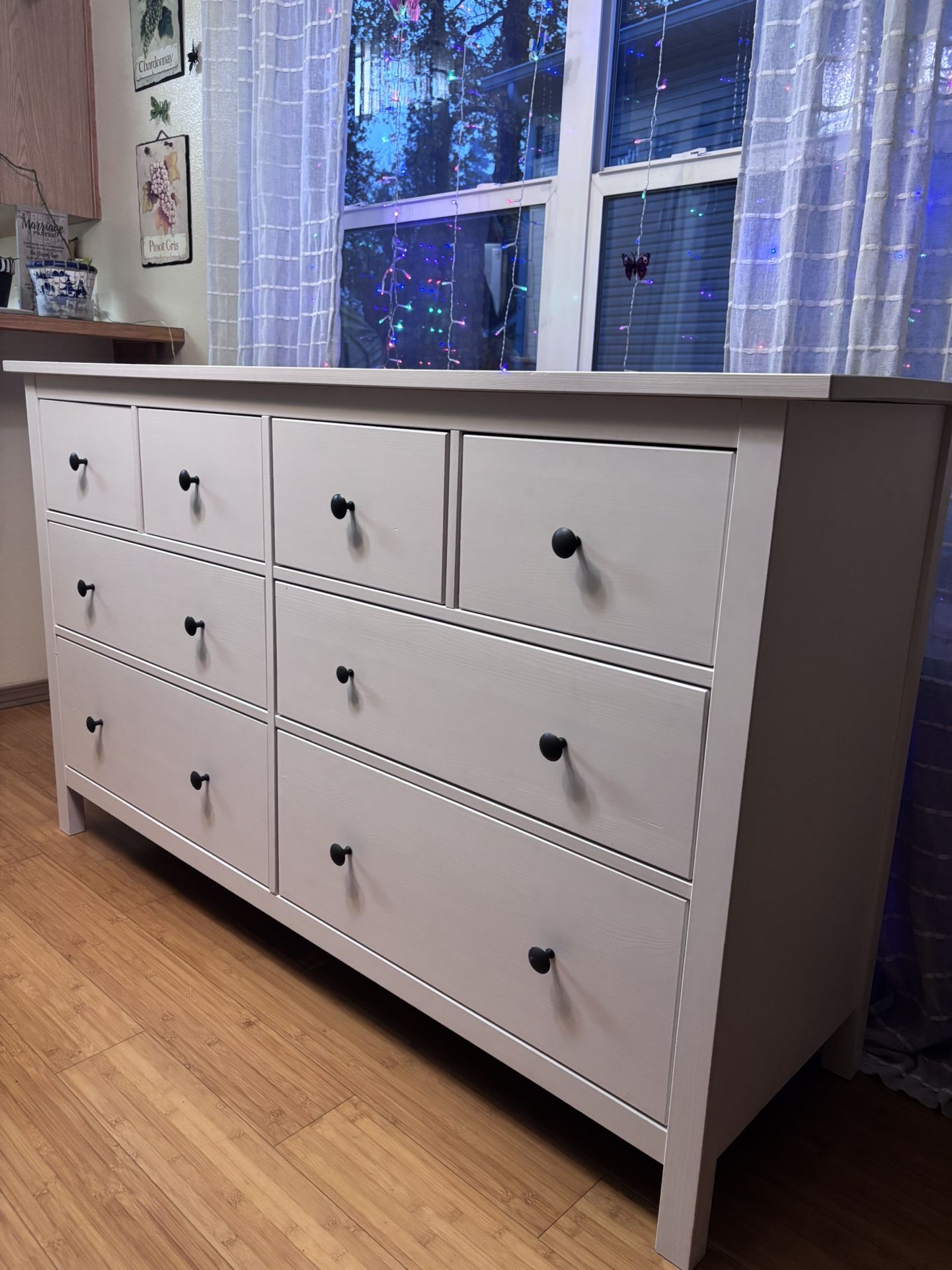 White Stained 8- Drawers Dresser.