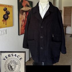 Versace black wool peacoat with silver zipper