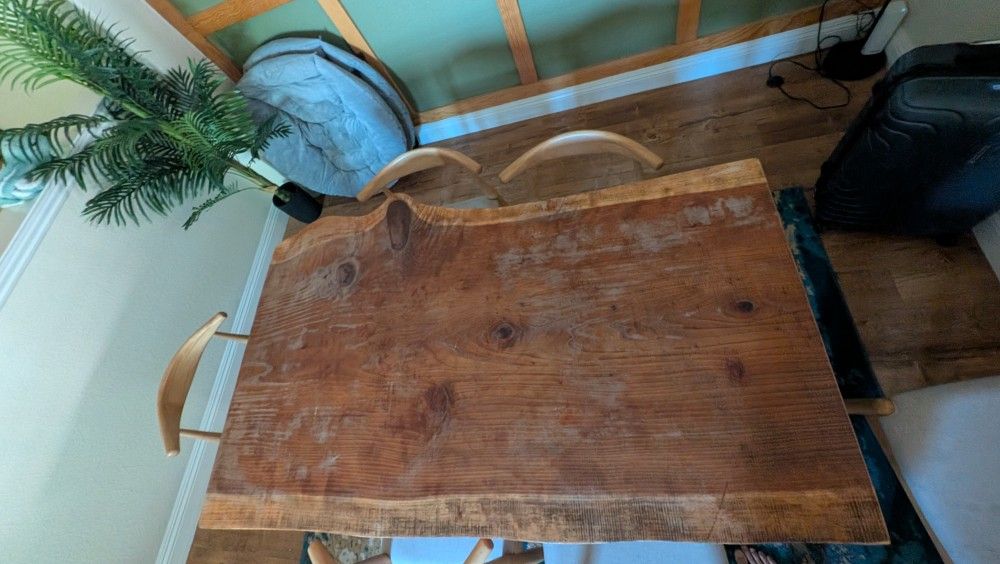 Redwood Live Edge Dining Table Six Chairs For Sale