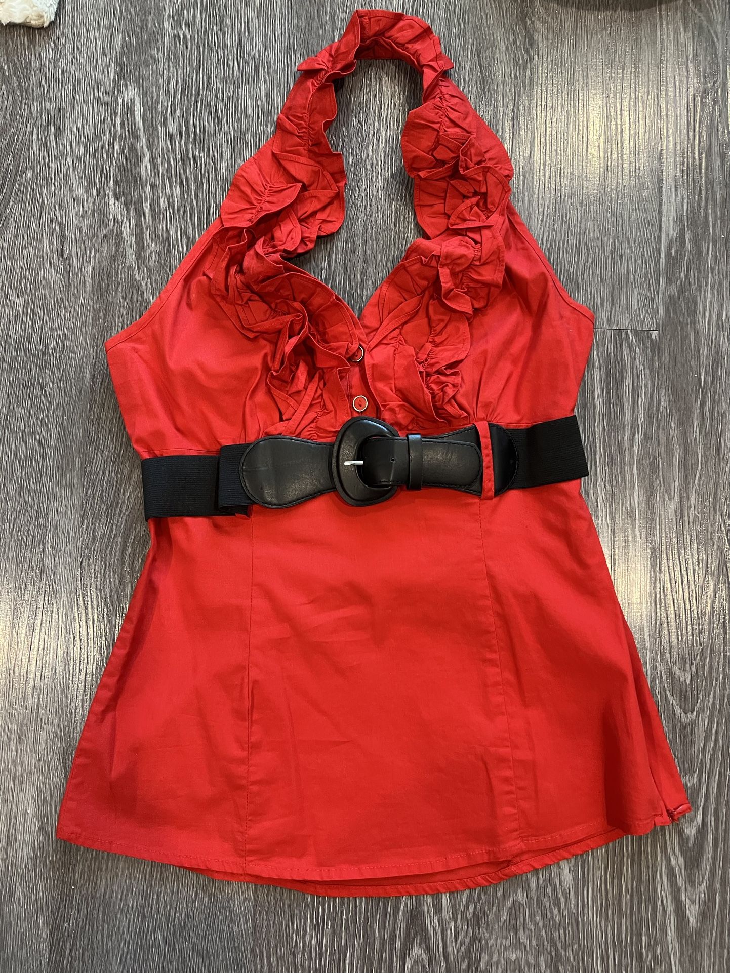 Y2K Soulmates Red Ruffled Halter Top - Belted - size L