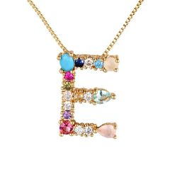 Gold Color Initial CZ Necklace Charm Letter Necklace Name Jewelry For Women