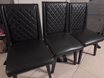 Free Set of 3 Black Faux Leather Dining Chairs