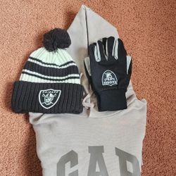 GAP Hoodie Mickey Mouse Size Large, Raiders Beaniee N Gloves 