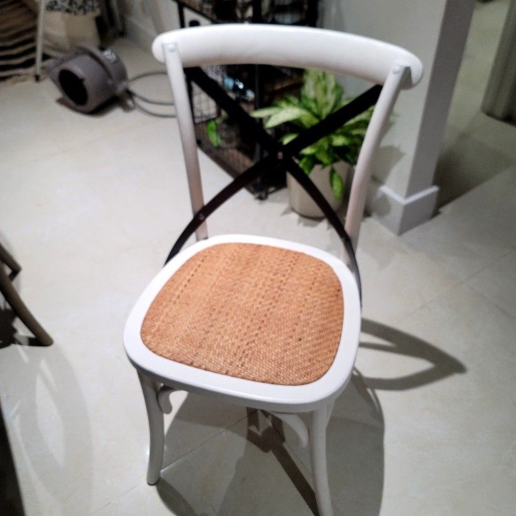 4 White Wood Metal Cane Chairs