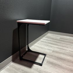 White Wood/Black Iron Side Table, Computer Stand, TV Tray