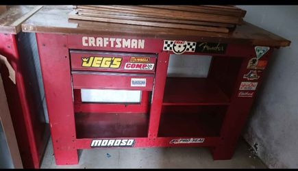#2 USED WATERLOO METAL WORKBENCH W/DRAWERS, SHELVES, PEGBOARD BACK, BOTTLE OPENER & SHOP LIGHT