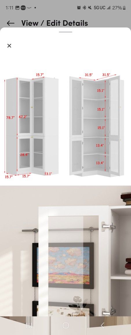 5 Shelf L Shaped Corner Wardrobe Armoire