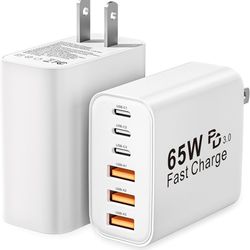 USB C Charger Block, 65W 6-Port USB C Wall Charger iPhone Charger Fast Charging PD Power Adapter+QC Wall Plug Multiport Type C Brick Chargers for iPho