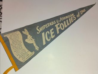 Vintage 1961 Shipstads & Johnson Ice Follies Felt Pennant - Mid-Century Ice Skating Souvenir