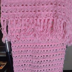 Handmade Women Pink Crochet Oversized Neck Scarf Shawl extra long intricate new