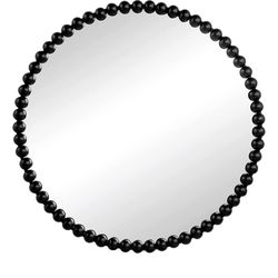New 32 Inch Black Beaded Frame Decorative Vanity Mirror, Circle Bathroom Mirror