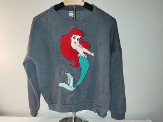Disney The Little Mermaid Shy Ariel Cropped Raised Patch Sweatshirt Gray Jrs Med