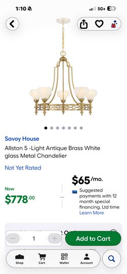 NEW SAVOY HOUSE 5 LIGHT CHANDELIER IN WARM BRASS AND A 2 YEAR EXTENDED WARRANTY FULLY TRANSFERABLE 5/16/26