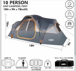 Camping Tent 10-Person-Family Tents, Parties, Music Festival Tent, Big, Easy Up, 5 Large Mesh Windows, Double Layer, 2 Room, Waterproof, Weather Resis