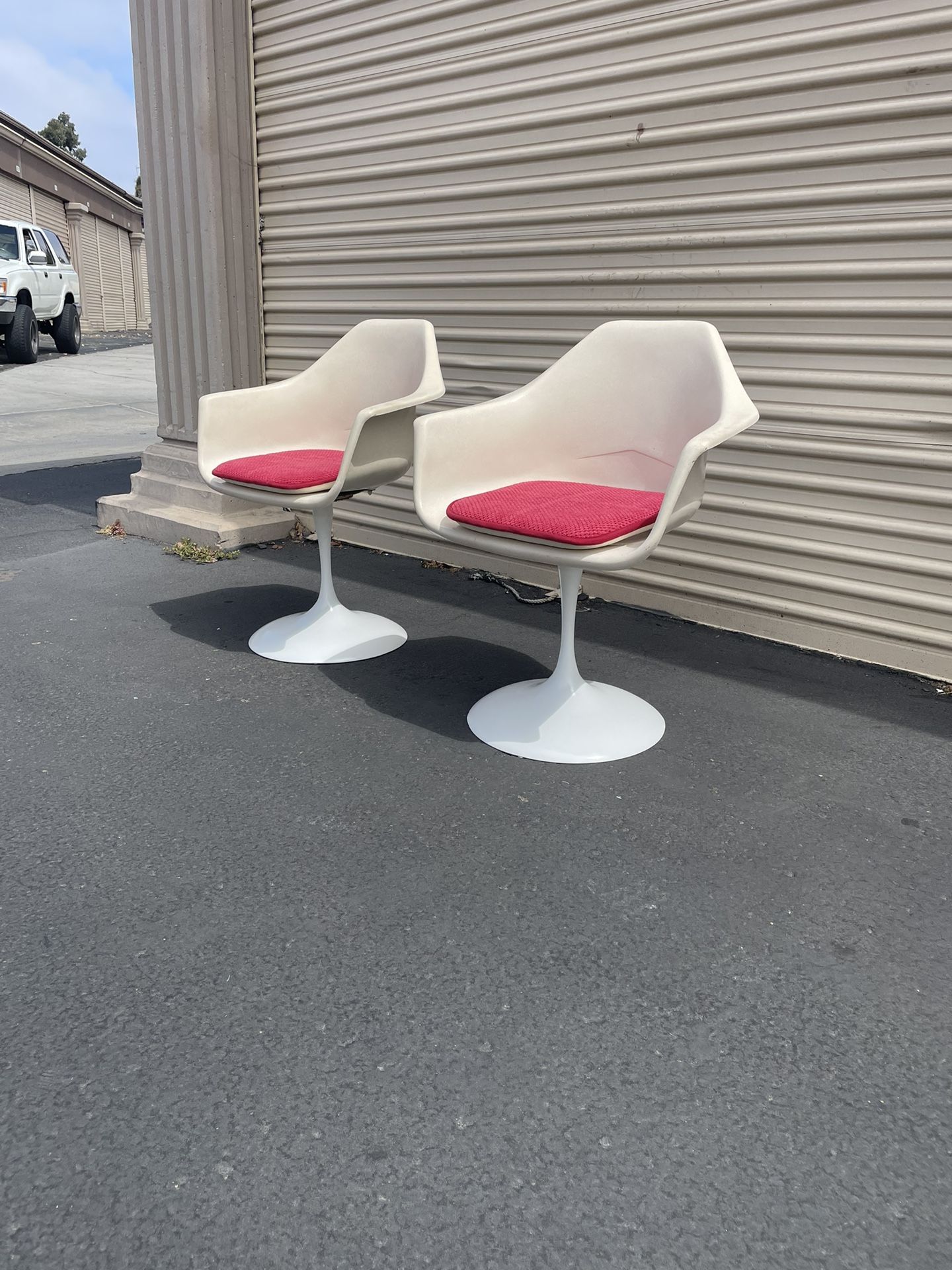 Pair Mid Century Modern Tulip Arm Chairs 