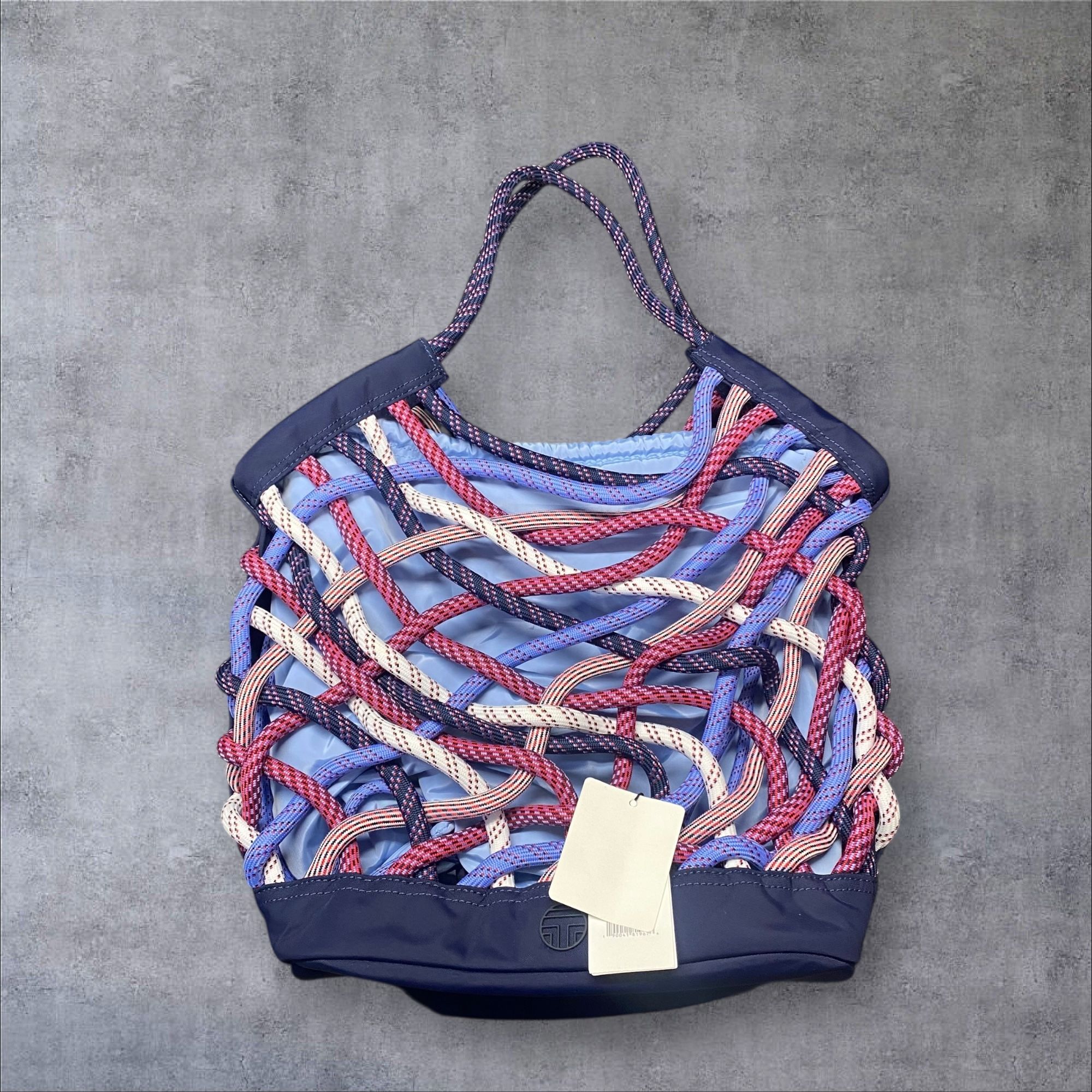 Tory Sport Woven Rope Tote Bag Blue Multicolor – Brand New with Tags