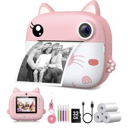 Kids Camera Instant Print, 3.0" HD Screen Kids Instant Cameras, Christmas Birthday Gifts for Girls Boys 3 4 5 6 7 8 9 10 Year Old, Portable Toddler Tr
