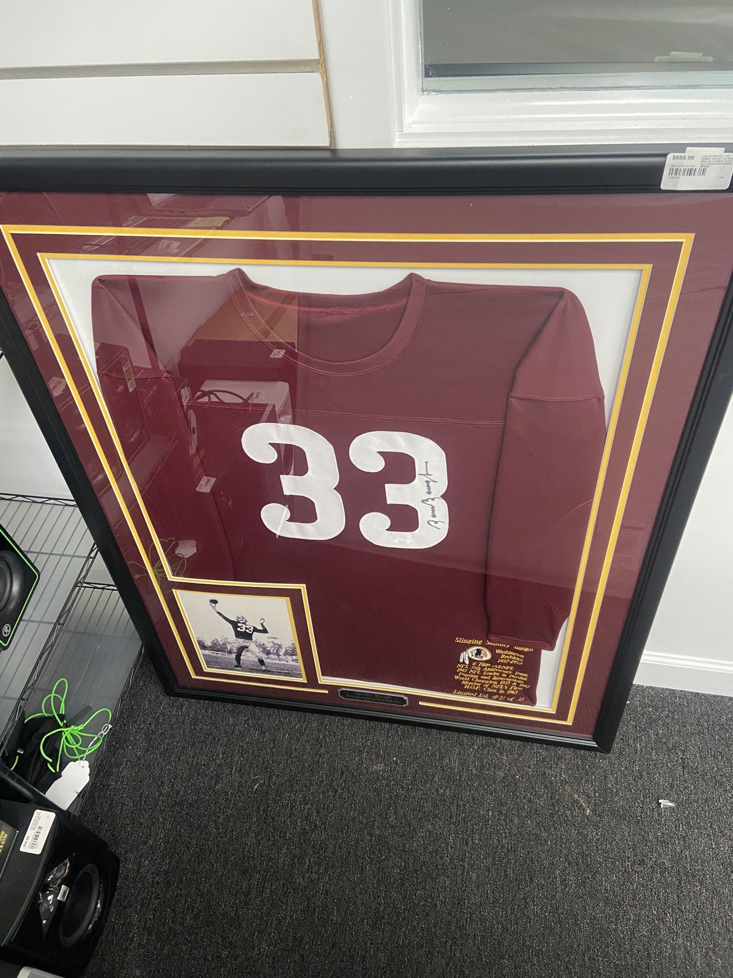 Sammy Baugh Autographed Framed Jersey