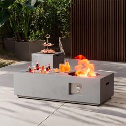 48 in. Rectangular Coating Steel Gas Fire Pit Table with 50,000 BTU, Stainless Steel Ice Bucket, Tank Cover for Patio