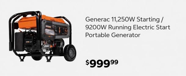 Generac 11,250W Starting / 9200W Running Electric Start Portable Generator