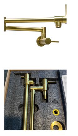Pot Filler Faucet Wall Mount Brushed Gold – Folding Stretchable Kitchen Faucet Br )  Description: Brand new pot filler faucet in brushed gold finish. 