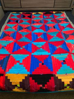 Handmade Patchwork Bright Colorful Geometric Pattern Quilt Heavy Twin Long 94x60