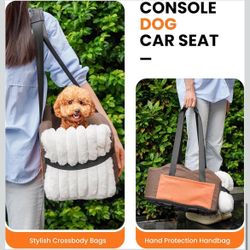 NEW Center Console Dog Car Seat for Small Dogs with Bunny Fleece, Anti-Slip Booster Car Seat with Collar Hook, Triple Protection, Portable Washable, f