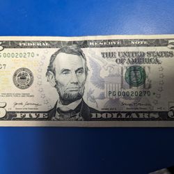 Low Serial Lucky 5$ Bill 