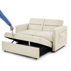 Loveseats Sofa Bed with Pull-out Bed,Adjsutable Back and Two Arm Pocket,Beige (54.5x33x31.5)
