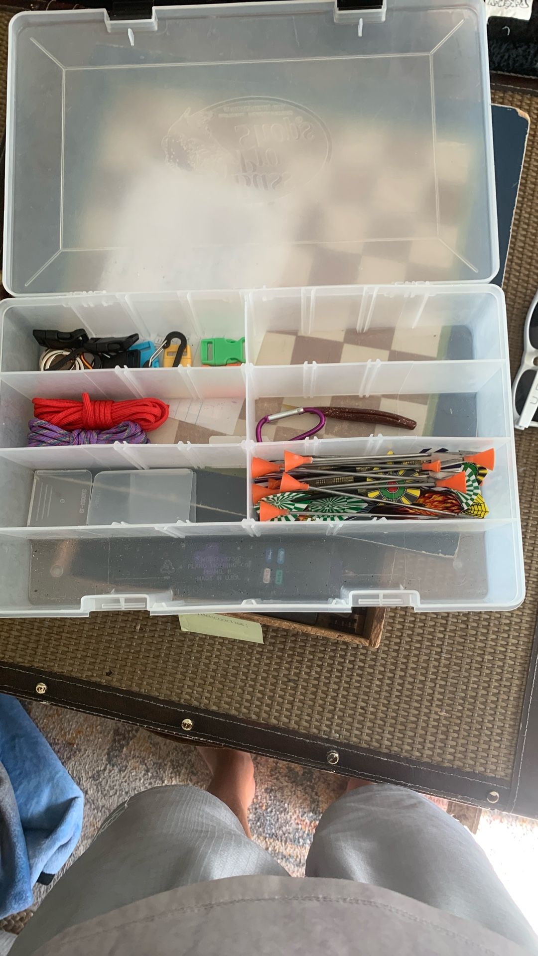 everything in tackle box is darts blowdarts paracord rope and clips