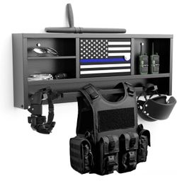 Police Gear Rack, Wall Mounted Police Hanger with Hooks, Tactical Duty Gear Rack with Password Lock Safe, Black Body Armor Stand for Police, Law Enfor