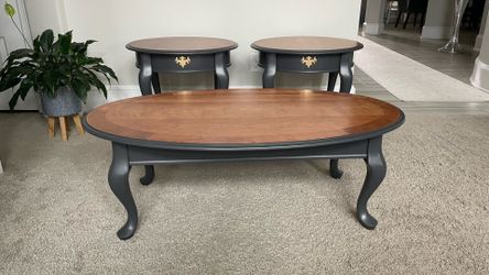 3-Piece Coffee Table Set – Walnut & Charcoal Gray – Solid Wood