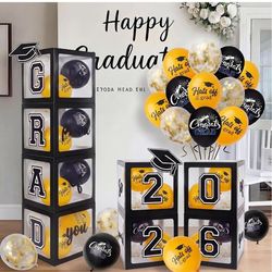 Brand new 2026 Graduation Decorations 4 Grad Balloon Boxes with Letters 2026 Grad & So Proud of You and 18pcs Balloons Graduation Party Decorations (B