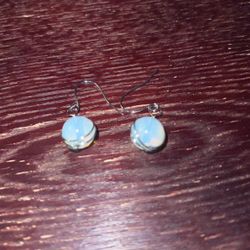 White Ball And Silver Tone Pierced Earrings 
