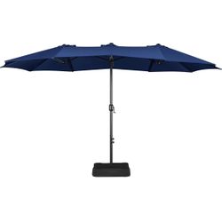 15FT Double-Sided Patio Umbrella w/Base 12 Ribs Vented, Navy Blue