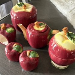 Vintage Ceramic Apple Shape Farmhouse Cottage Country Kitchen Decor-9 Pieces