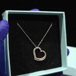 Italian 925 Sterling Silver Chain with Heart Charm Pendant 