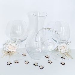 Decanter & Set of 2 Wine Glasses, Etched with Little Caesars Design NEW!! NIB 